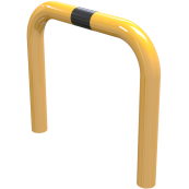 Anti-nudge hoop | steel tube  76 mm | yellow / black | total width: 750 mm | height above ground: 250 mm | for casting in concrete
